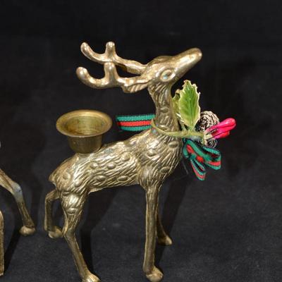 Set of 2 Solid Brass Reindeer Candlesticks 5.57”x4.5”