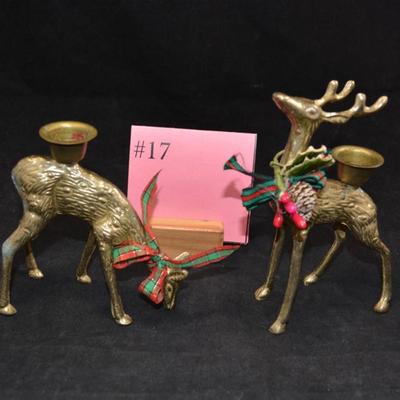 Set of 2 Solid Brass Reindeer Candlesticks 5.57”x4.5”