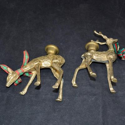 Set of 2 Solid Brass Reindeer Candlesticks 5.57”x4.5”