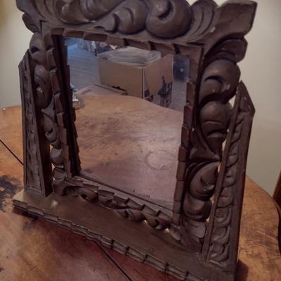 Vintage Wood Framed Swivel Vanity Mirror