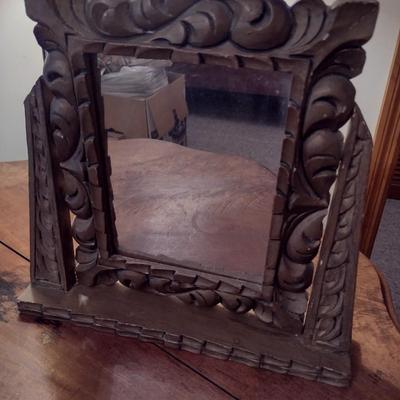 Vintage Wood Framed Swivel Vanity Mirror