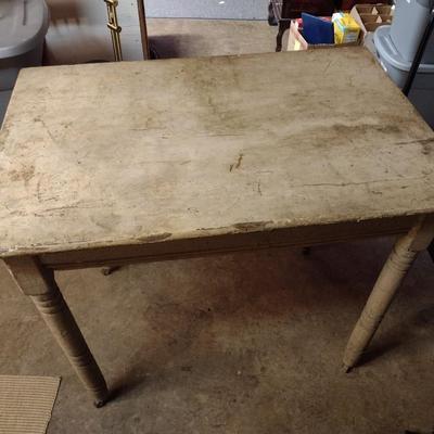 Antique Single Slab Wood Farm Table Painted