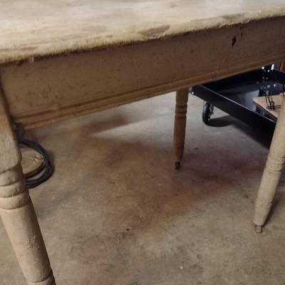Antique Single Slab Wood Farm Table Painted