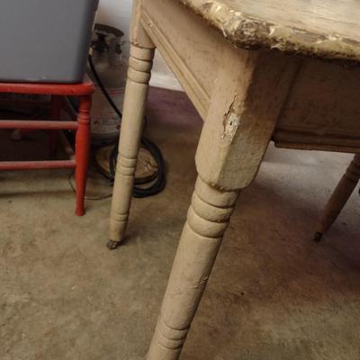 Antique Single Slab Wood Farm Table Painted
