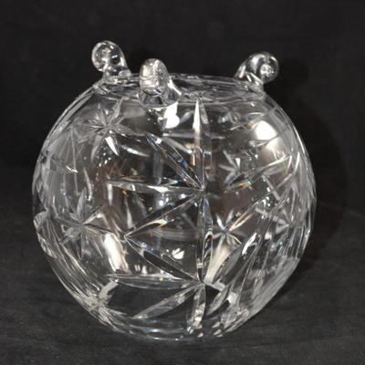 Beautiful Hand Cut Crystal Footed Rose Bowl 8”x8”