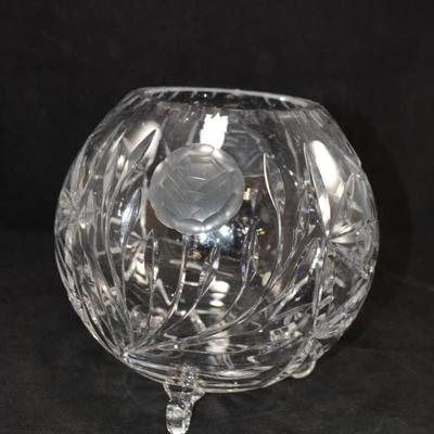Beautiful Hand Cut Crystal Footed Rose Bowl 8”x8”