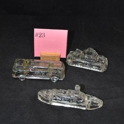 Lot of 3 Vintage Victory Glass Transportation, Militaria Candy Containers
