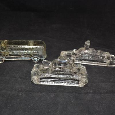 Lot of 3 Vintage Victory Glass Transportation, Militaria Candy Containers