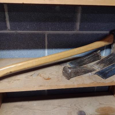 Long Handled Ax with Four Wood Splitting Wedges
