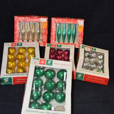 Vintage Lot of Packaged Small Glass Christmas Ornaments