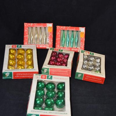 Vintage Lot of Packaged Small Glass Christmas Ornaments