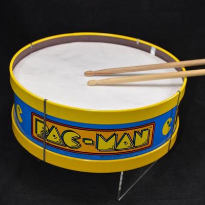 Vintage 1982 OHIO ART Toy Pac-Man Drum w/ Sticks 11”x11”x4.25”
