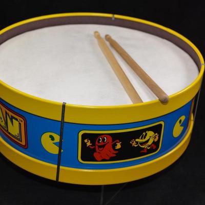Vintage 1982 OHIO ART Toy Pac-Man Drum w/ Sticks 11”x11”x4.25”