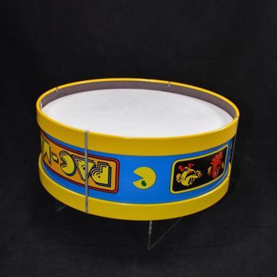 Vintage 1982 OHIO ART Toy Pac-Man Drum w/ Sticks 11”x11”x4.25”