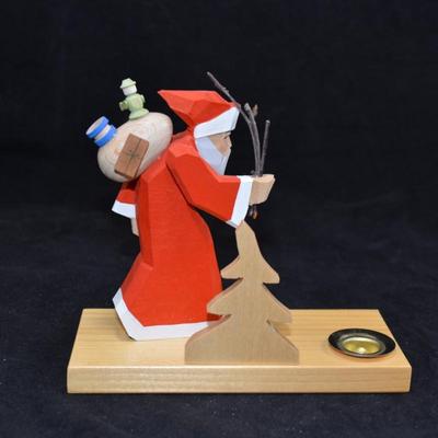 Volkskunst Wooden Santa Candleholder, Germany 5” Tall