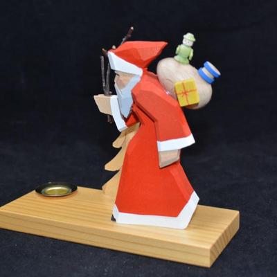 Volkskunst Wooden Santa Candleholder, Germany 5” Tall