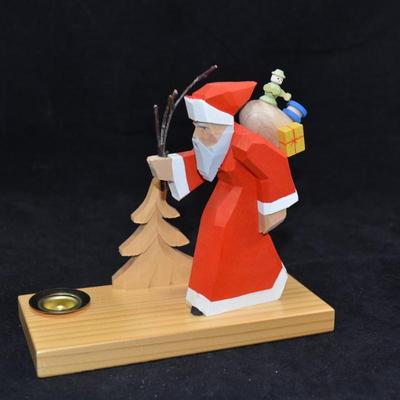 Volkskunst Wooden Santa Candleholder, Germany 5” Tall