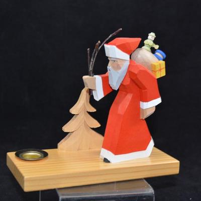 Volkskunst Wooden Santa Candleholder, Germany 5” Tall