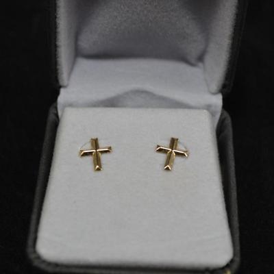14k Gold Cross Earrings w/ 14k Posts/Backs 0.3g
