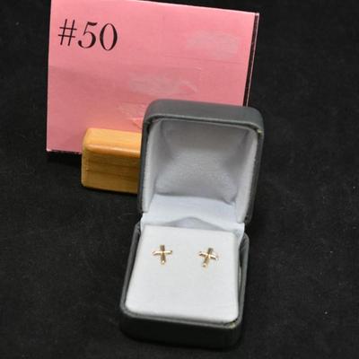 14k Gold Cross Earrings w/ 14k Posts/Backs 0.3g