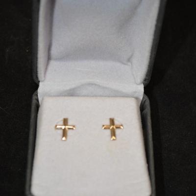 14k Gold Cross Earrings w/ 14k Posts/Backs 0.3g