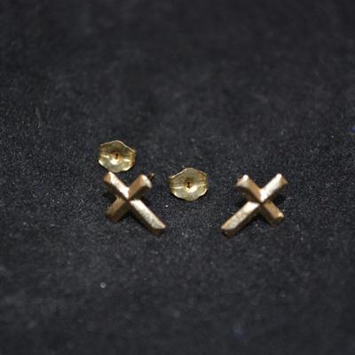 14k Gold Cross Earrings w/ 14k Posts/Backs 0.3g
