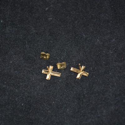 14k Gold Cross Earrings w/ 14k Posts/Backs 0.3g