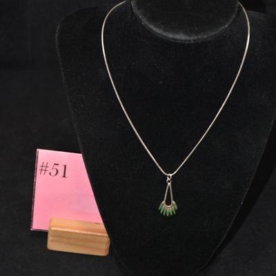 Vintage 925 Sterling Malachite Pendant w/ 925 Snake Chain 16” 3.7g