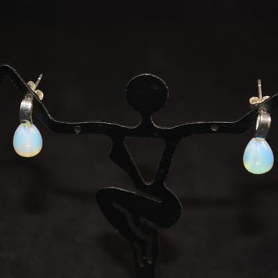 Silver-Tone Teardrop Moonstone Earrings