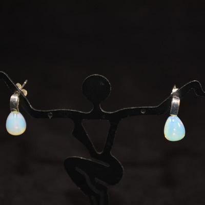 Silver-Tone Teardrop Moonstone Earrings