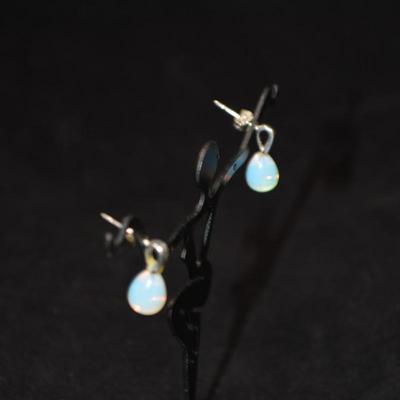 Silver-Tone Teardrop Moonstone Earrings