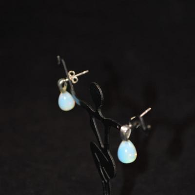 Silver-Tone Teardrop Moonstone Earrings