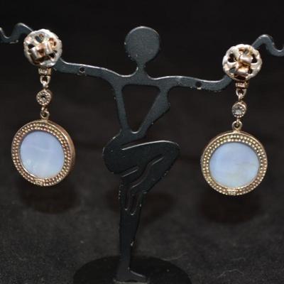 925 Sterling & Blue Lacy Agate Drop Earrings 11.1g