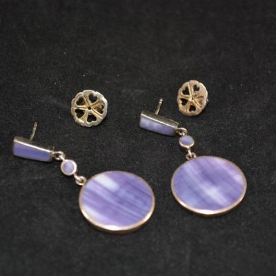 925 Sterling & Blue Lacy Agate Drop Earrings 11.1g