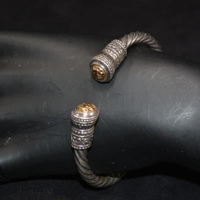 925 Sterling Byzantine Bracelet w/ 14k Accents, Spring Closure 24.7g