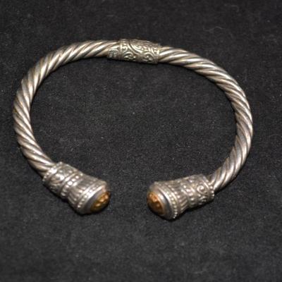 925 Sterling Byzantine Bracelet w/ 14k Accents, Spring Closure 24.7g
