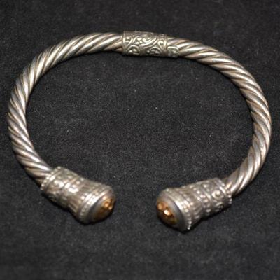 925 Sterling Byzantine Bracelet w/ 14k Accents, Spring Closure 24.7g