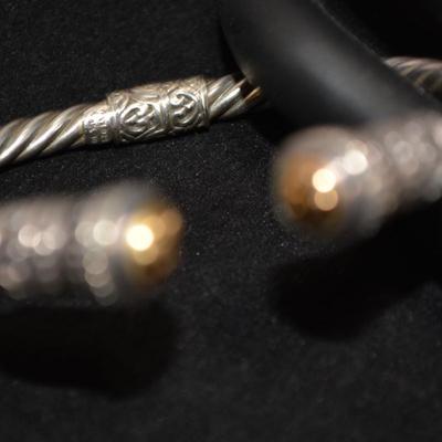 925 Sterling Byzantine Bracelet w/ 14k Accents, Spring Closure 24.7g