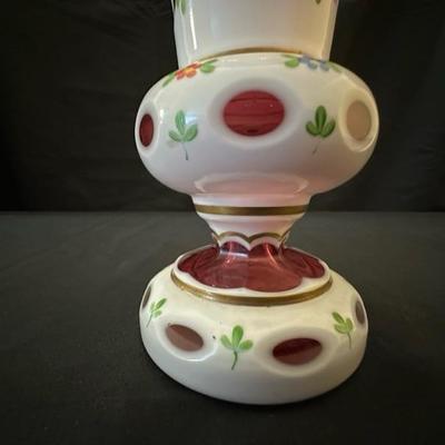 Beautifully Detailed Vintage White & Pink Cranberry Vase