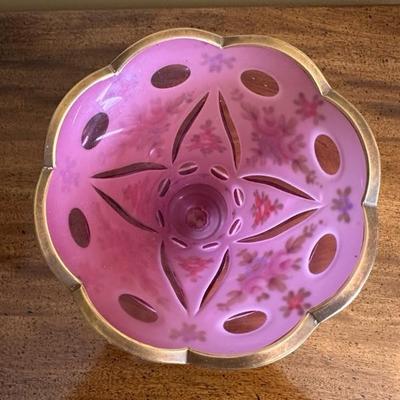 Beautifully Detailed Vintage White & Pink Cranberry Vase