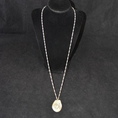 925 Sterling Tinsel Chain w/ 925 & Mother of Pearl Horse Pendant 29” 20.4g