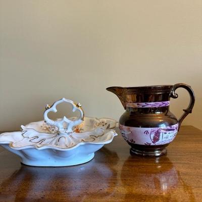 Vintage Pitcher and Serving Dish with Beautiful Detailing