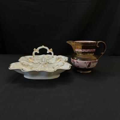Vintage Pitcher and Serving Dish with Beautiful Detailing