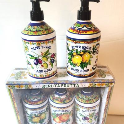 Lot #7 Deruta Frutta Hand Soaps - 3 new in box and 2 extra