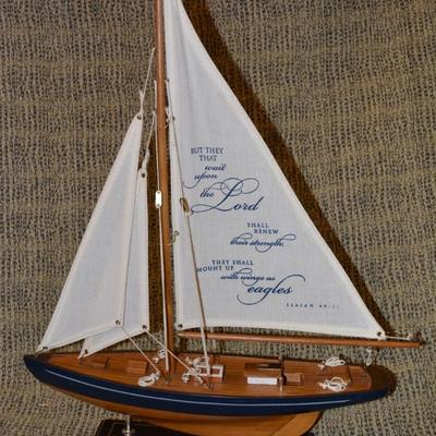 Model Single Mast Sailing Vessel, Isaiah 40:31, 21.5”x17”