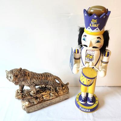 Lot #12 Lot of 2 LSU Collector Pieces - Vintage Plaster Tiger and New with Tag Nutcracker