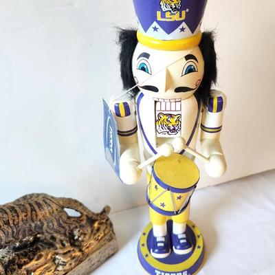 Lot #12 Lot of 2 LSU Collector Pieces - Vintage Plaster Tiger and New with Tag Nutcracker