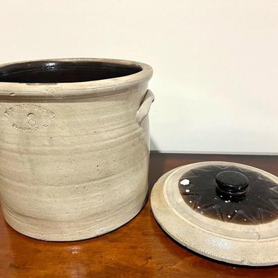 1800s E. W. FARRINGTON #3 Stone Ware Crock With Lid