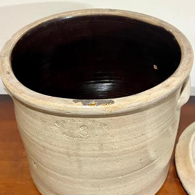 1800s E. W. FARRINGTON #3 Stone Ware Crock With Lid