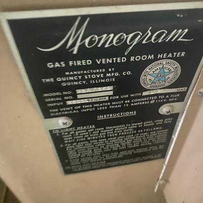 Vintage Monogram Gas Fired Vented Room Heater